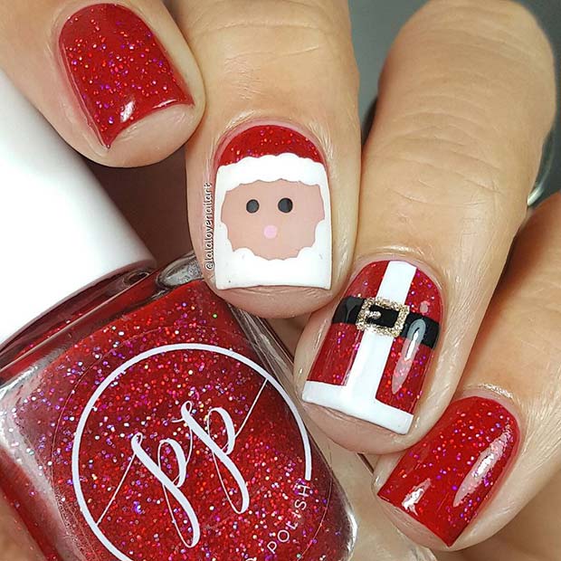 Idée mignonne d'ongle de père Noël pour les vacances