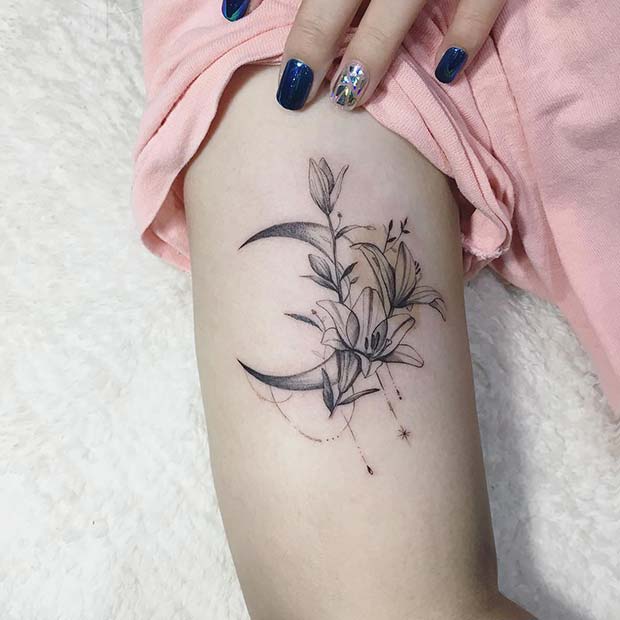 Σχέδιο τατουάζ Lily Flower και Moon