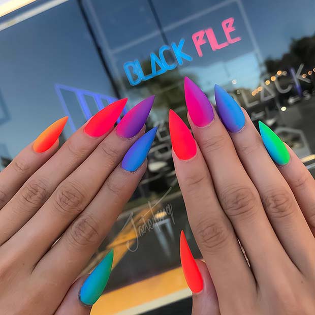 Vivid Rainbow Stiletto Nails
