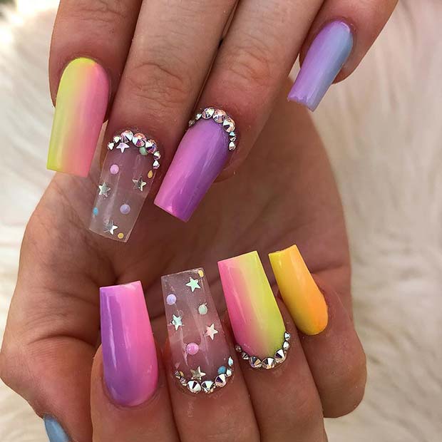 Rainbows and Stars Nail Design