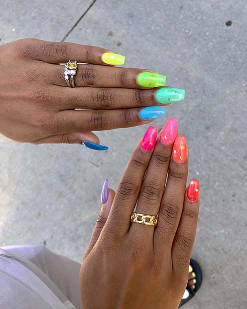 Bright Rainbow Nails