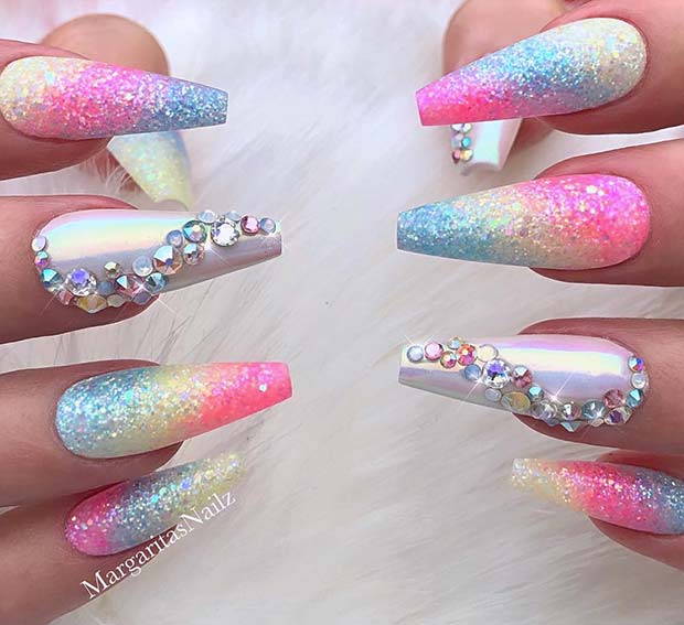 Glitzy Rainbow Nail Idea