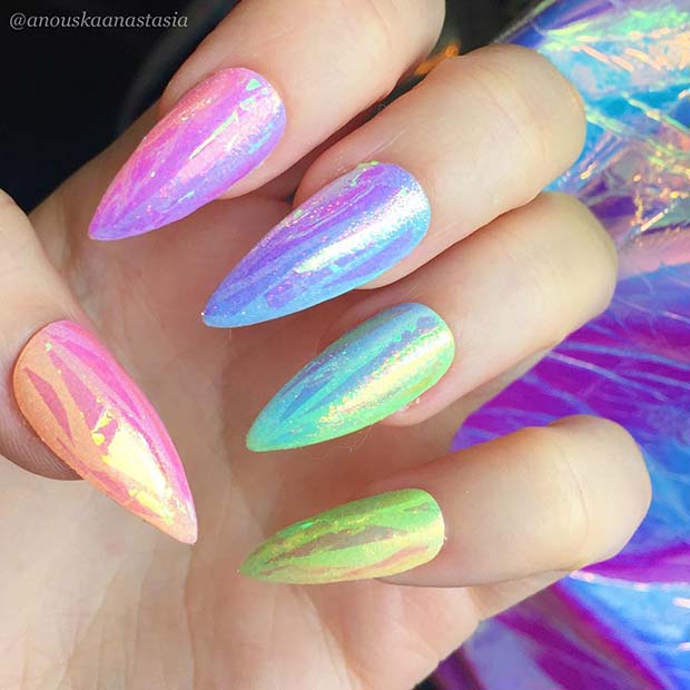 Rainbow Shattered Glass Nail Design