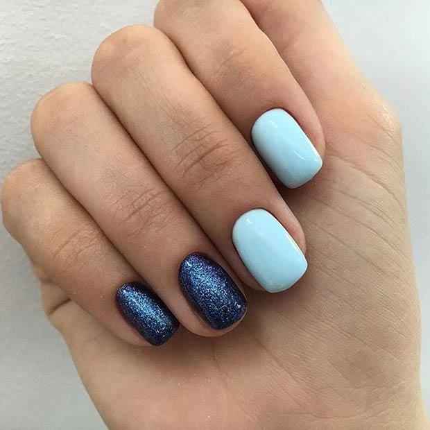 Conception d'ongles bleu bébé pour ongles courts