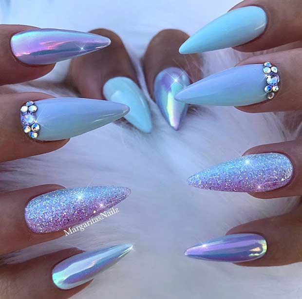 Baby Blue Stiletto Nails