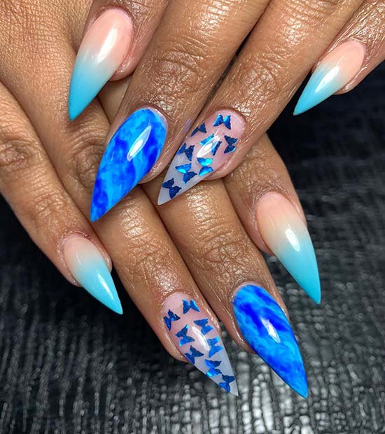 Baby Blue Nail Design με Πεταλούδες