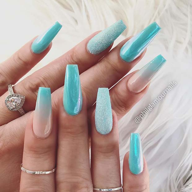 Chic Baby Blue Coffin Nails