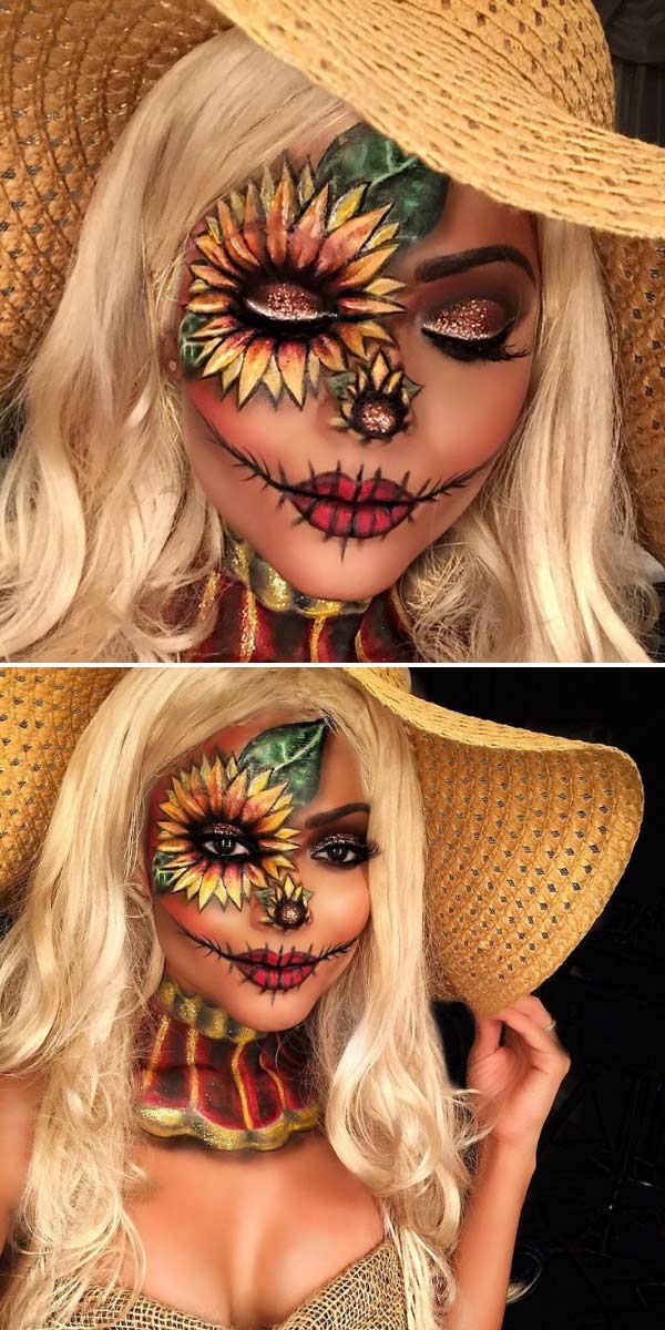 Pretty Scarecrow Sunflower Halloween Ιδέα μακιγιάζ