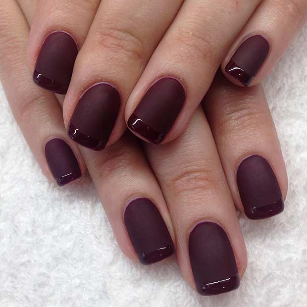 Ματ και γυαλιστερό Burgundy French Tip Nail Design