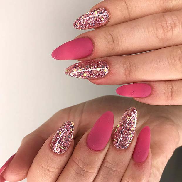 Ματ ροζ με Glitter Accent Nails