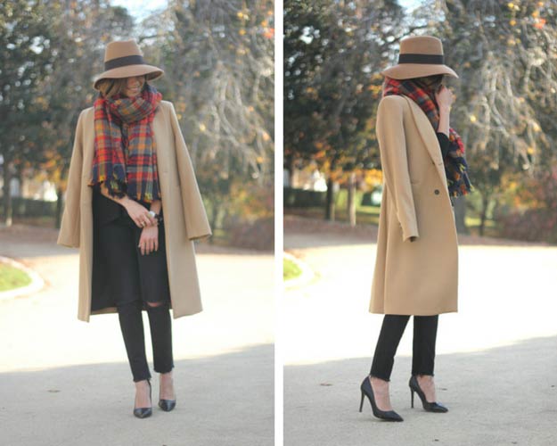 Καμηλό παλτό και καπέλο Winter Outfit