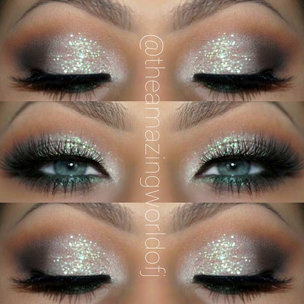 Ιδέα μακιγιάζ Glitter Eye για μπλε μάτια