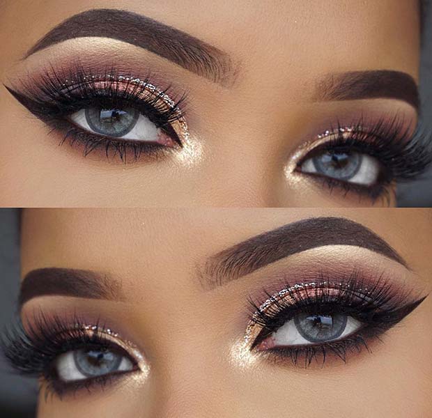 Beau maquillage des yeux avec des paillettes subtiles