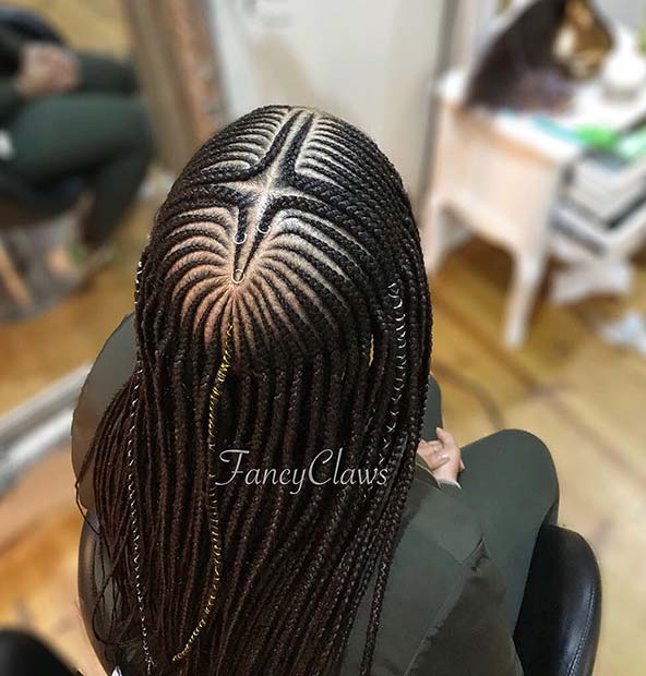 Tresses Fulani avec un superbe motif tressé