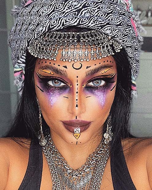 Maquillage d'Halloween mystique et effrayant