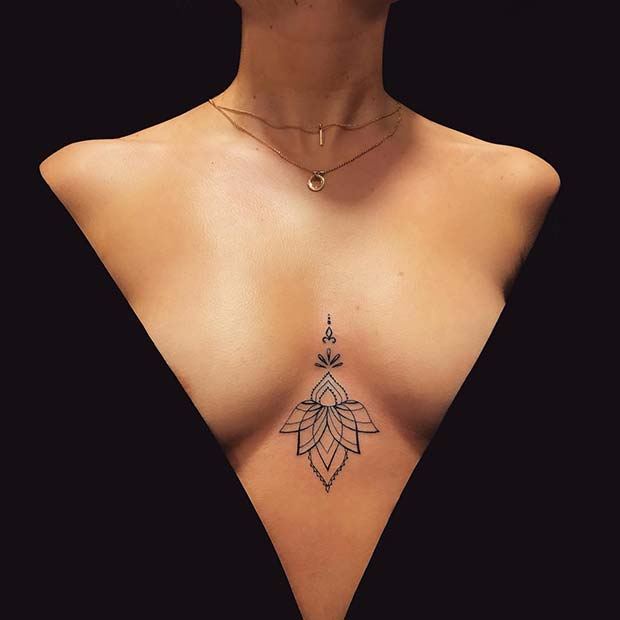 Chic Lotus Sternum Tattoo