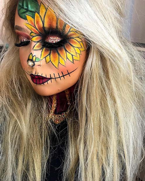 Maquillage Halloween Tournesol avec Paillettes