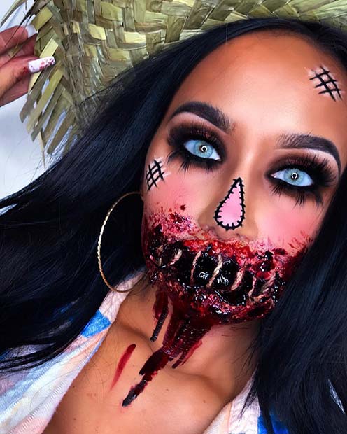 maquillage épouvantail gore