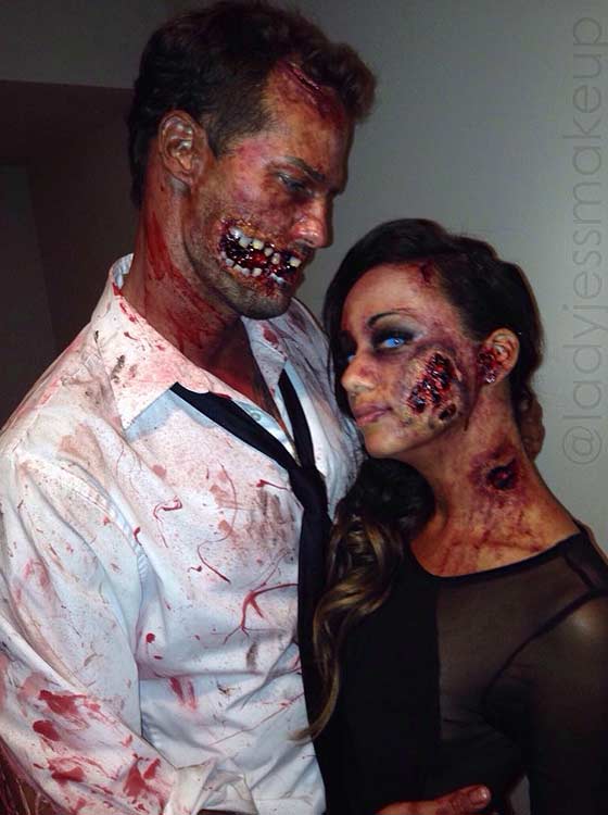 Costume d'Halloween de couple de zombies effrayants