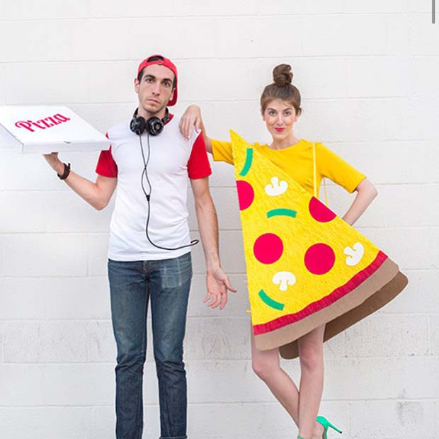 Costumes mignons de pizza et de livreur