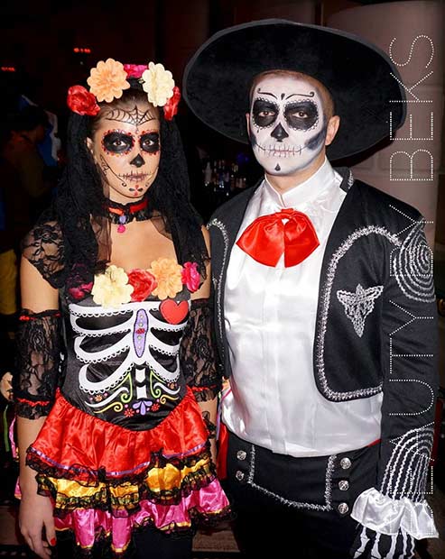 Costume d'Halloween de Couple de Crâne de Sucre