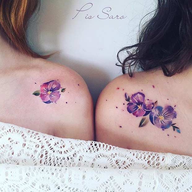Ακουαρέλα λουλούδι ζευγάρι τατουάζ για φίλους