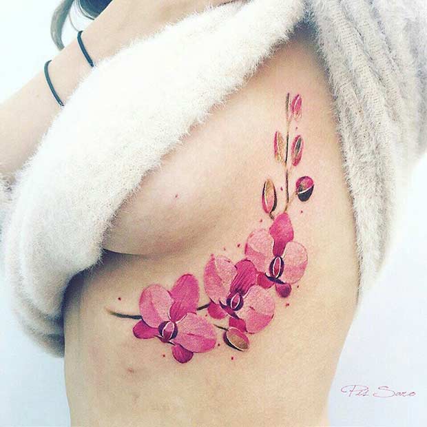 Idée de tatouage aquarelle fleur d'orchidée rose