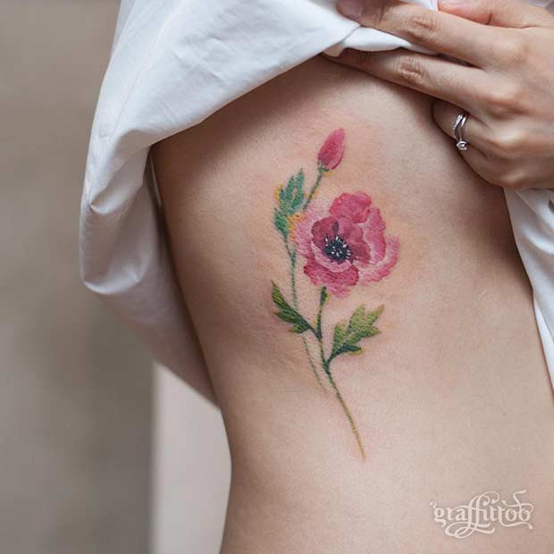 Tatouage Aquarelle Fleur De Pavot Rose