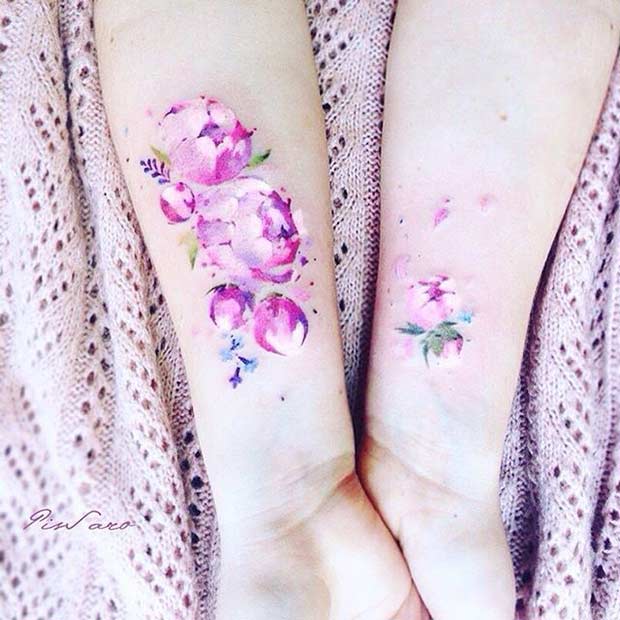 Tatouages ​​​​de fleurs roses aquarelles pour poignet
