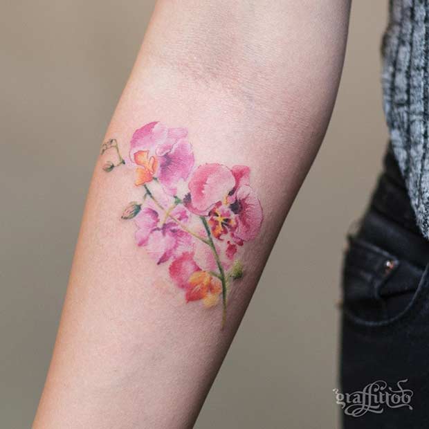 Ακουαρέλα Orchid Flower Tattoo Idea for Arm