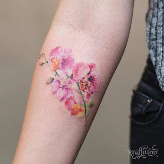 Idée de tatouage de fleur d'orchidée aquarelle pour le bras