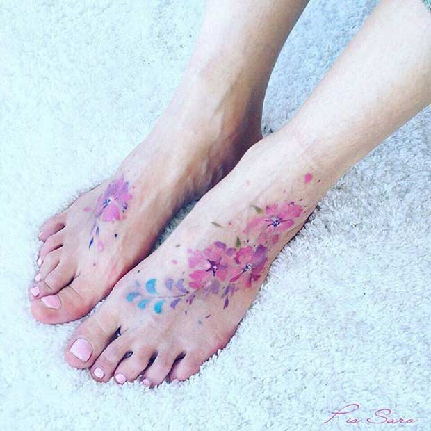 Ακουαρέλα Flower Foot Tattoo για γυναίκες