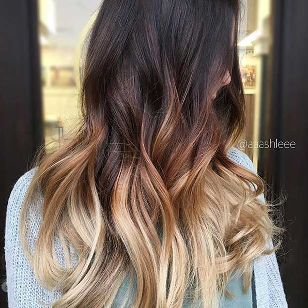 Cheveux Ombre Foncé à Caramel à Blond