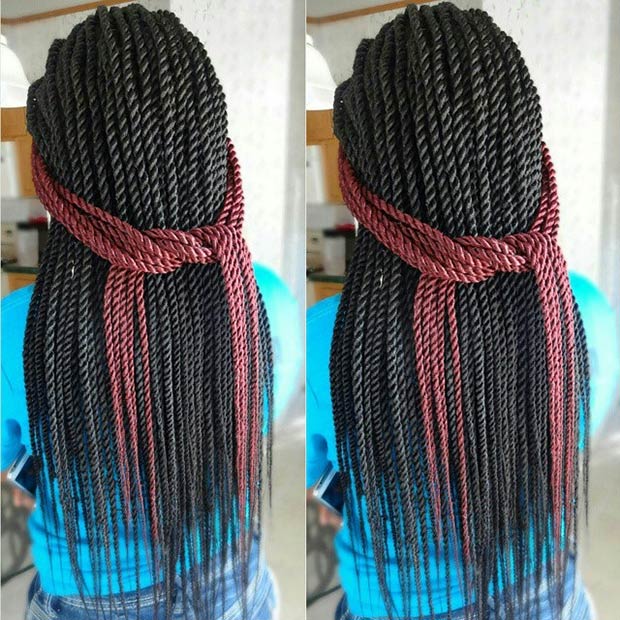 Twists sénégalais avec une touche de couleur rouge