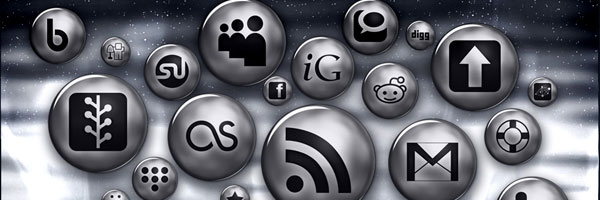 Ultra Glossy Silver Button Social Media εικονίδια