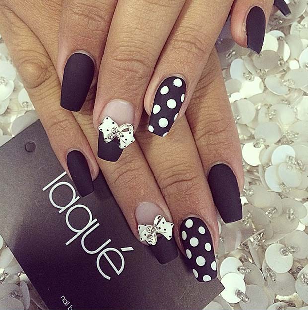 Polka Dot and Bow Nail Design