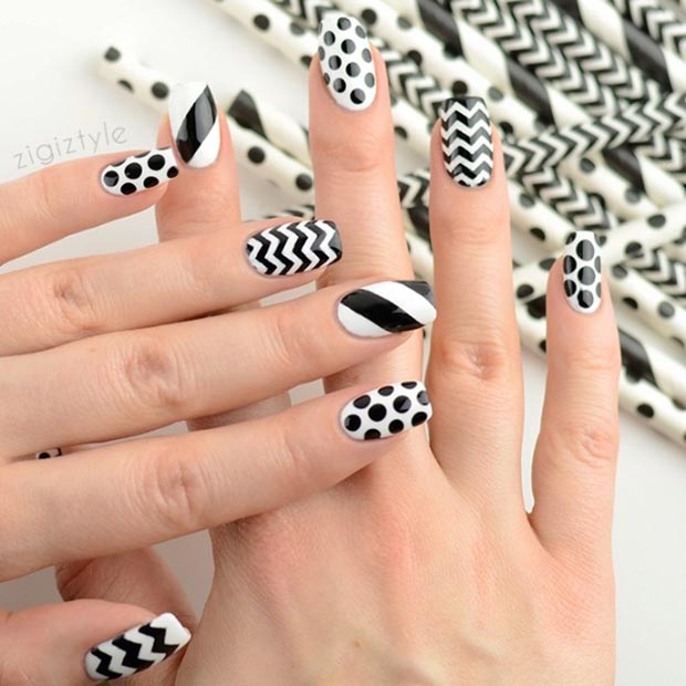 Ongles à motifs noirs et blancs