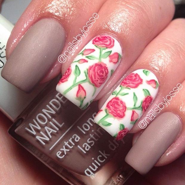 עיצוב Nail Art Nail Red Roses