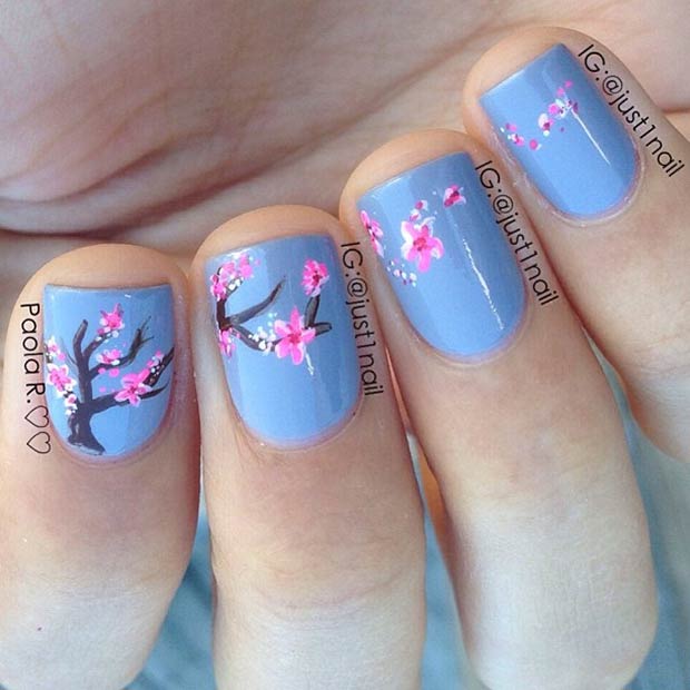 Ongles De Fleurs De Cerisier Bleu