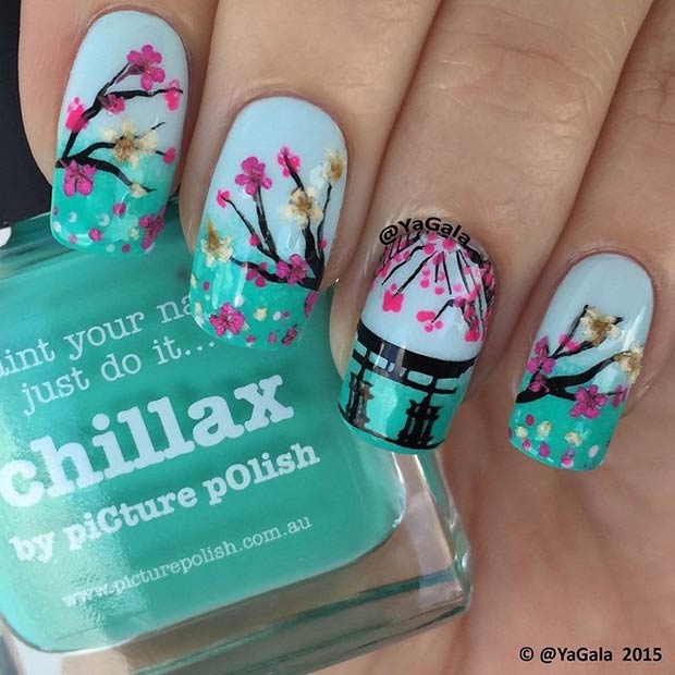 Cherry Blossom Tree Nail Design