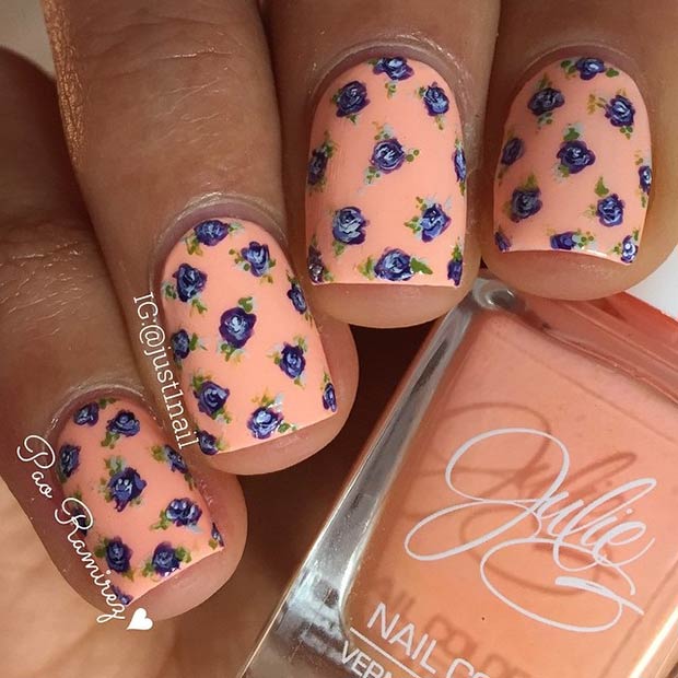 Ongles Courts Peachy Floral