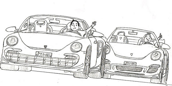 Dessin de voiture- deux Porsche Ft Suske &AMP ; Wiske