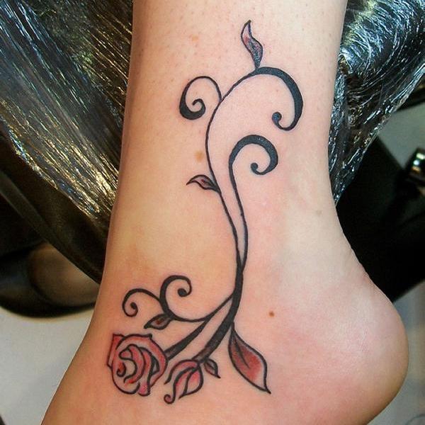 Swirly Floral Foot Tattoo
