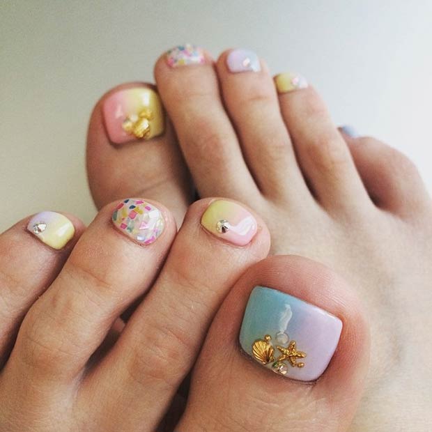 Pastel Beach Toe Nail Design