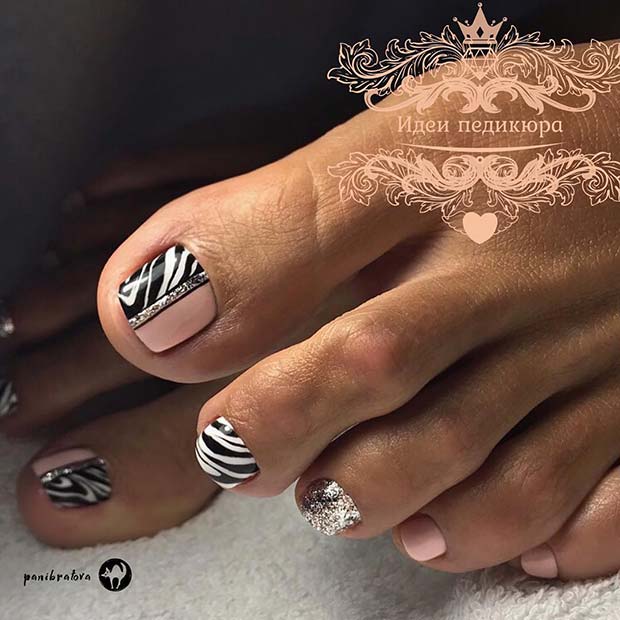 Glam Zebra Toe Nail Design