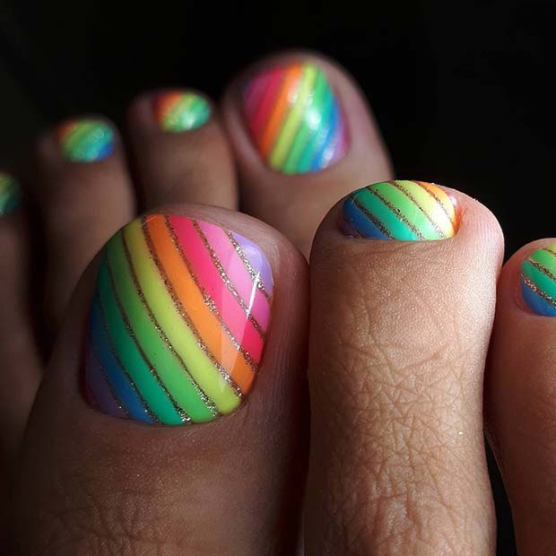 Rainbow Toe Nail Design