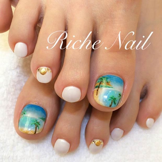 Beach Palms Toe Nail Design