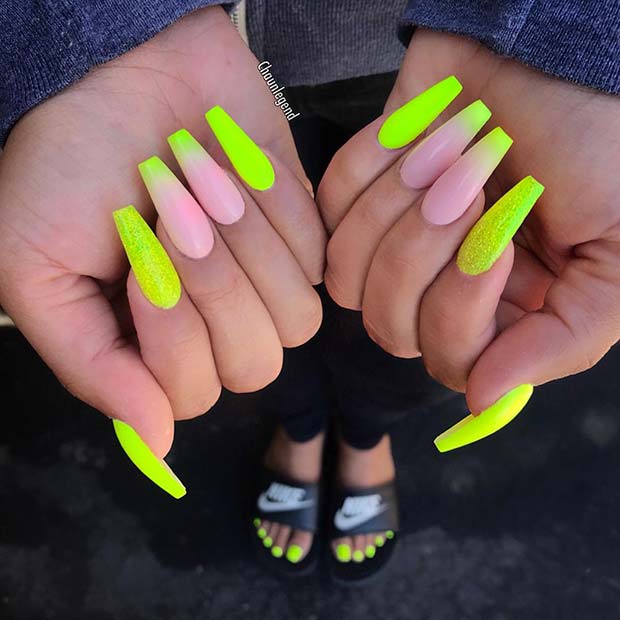 Neon French Tips for Coffin Nails