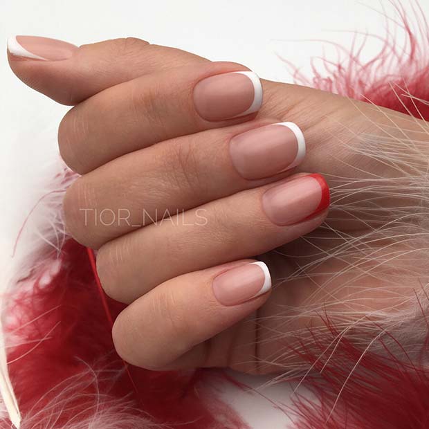 Κόκκινα και λευκά γαλλικά νύχια