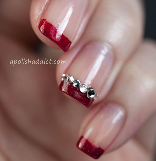 Red Glittery French Tip Nail Design